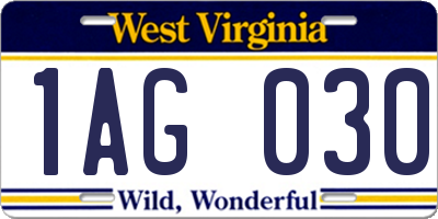 WV license plate 1AG030