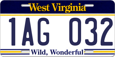 WV license plate 1AG032