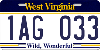 WV license plate 1AG033