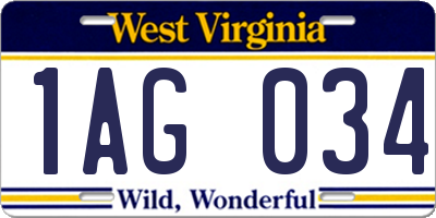 WV license plate 1AG034