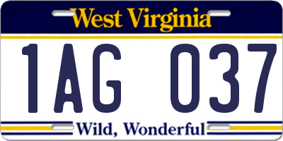 WV license plate 1AG037