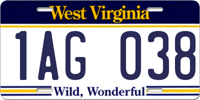 WV license plate 1AG038