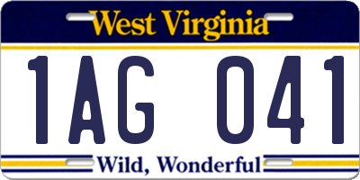 WV license plate 1AG041