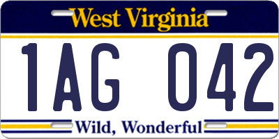 WV license plate 1AG042