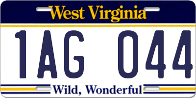 WV license plate 1AG044