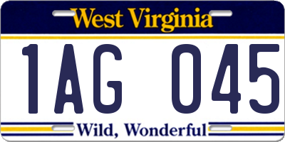 WV license plate 1AG045