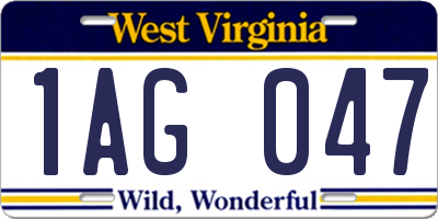 WV license plate 1AG047