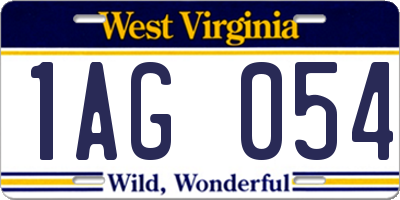 WV license plate 1AG054