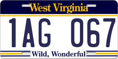 WV license plate 1AG067