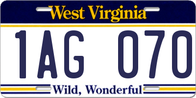 WV license plate 1AG070