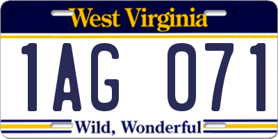 WV license plate 1AG071