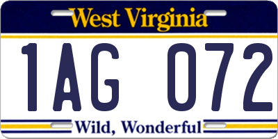 WV license plate 1AG072