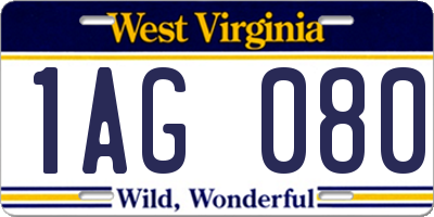 WV license plate 1AG080