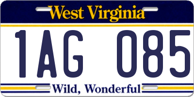 WV license plate 1AG085