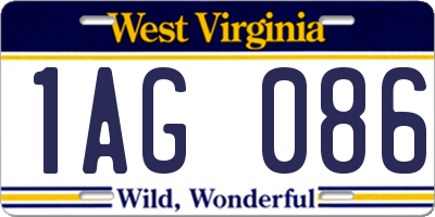 WV license plate 1AG086