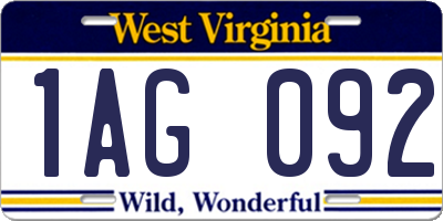 WV license plate 1AG092