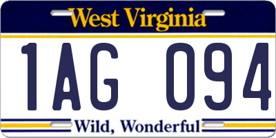 WV license plate 1AG094