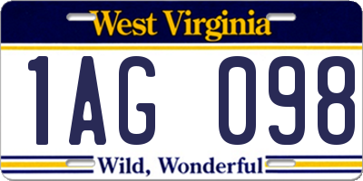 WV license plate 1AG098