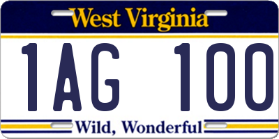 WV license plate 1AG100