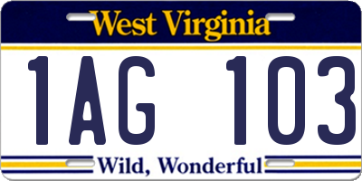 WV license plate 1AG103