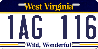 WV license plate 1AG116