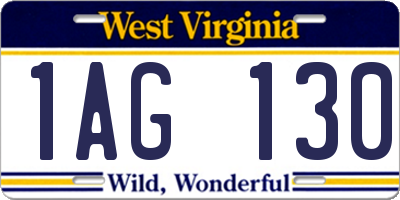 WV license plate 1AG130