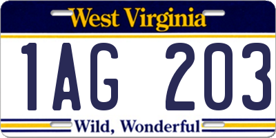 WV license plate 1AG203