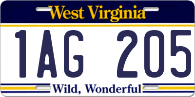 WV license plate 1AG205