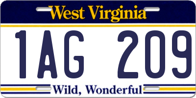 WV license plate 1AG209