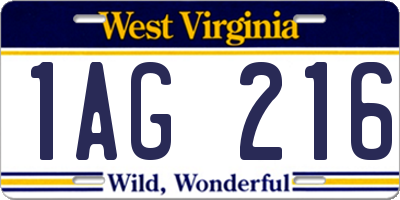 WV license plate 1AG216