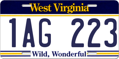 WV license plate 1AG223