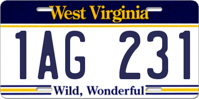 WV license plate 1AG231