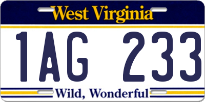 WV license plate 1AG233