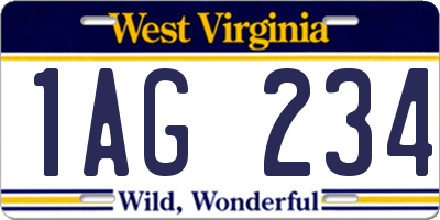 WV license plate 1AG234