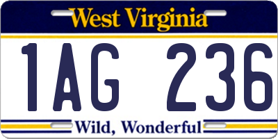 WV license plate 1AG236