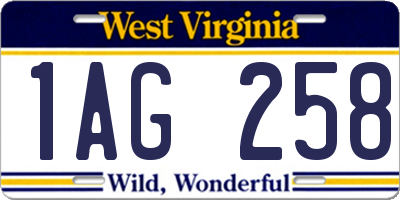 WV license plate 1AG258