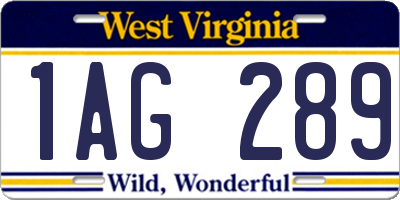 WV license plate 1AG289