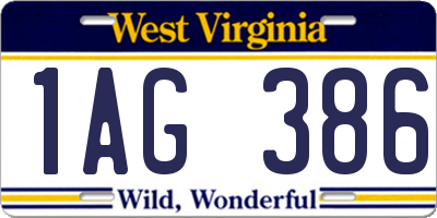 WV license plate 1AG386