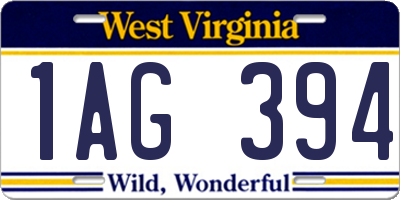 WV license plate 1AG394