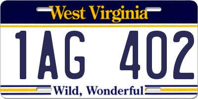 WV license plate 1AG402