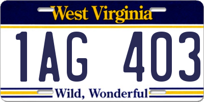 WV license plate 1AG403