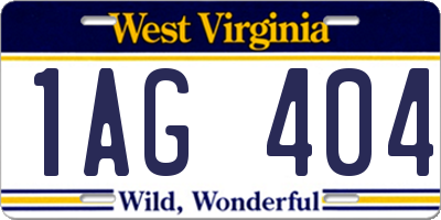 WV license plate 1AG404