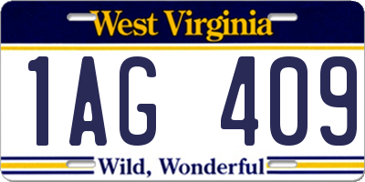 WV license plate 1AG409