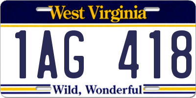 WV license plate 1AG418