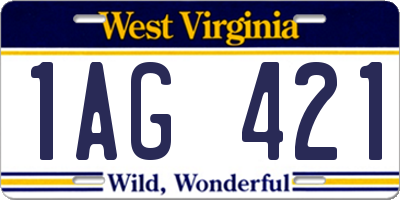 WV license plate 1AG421