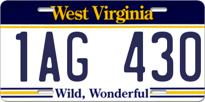 WV license plate 1AG430