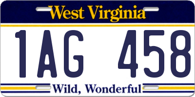 WV license plate 1AG458