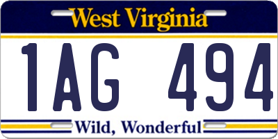 WV license plate 1AG494