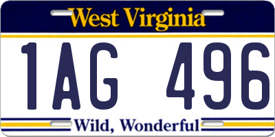 WV license plate 1AG496