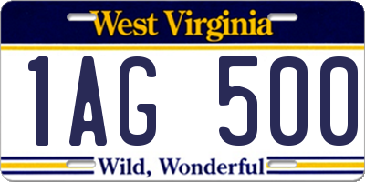 WV license plate 1AG500